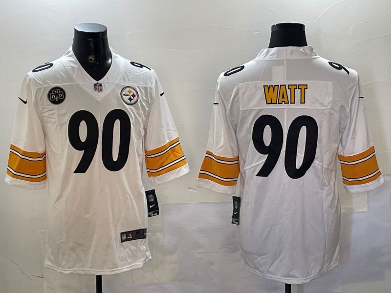 Men Pittsburgh Steelers #90 Watt White Second generation 2024 Nike Limited NFL Jersey style 01082